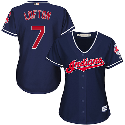 Indians #7 Kenny Lofton Navy Blue Alternate Women's Stitched MLB Jersey - Click Image to Close